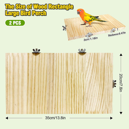 2PCS 13.8x7.9 inches Large Bird Perch Stand Wooden Parakeet Stand Platform Parrot Cage Accessories Rectangle Corner Stand Perch Shelf for Budgie Cockatiel Conure Macaw African Grey Chinchilla
