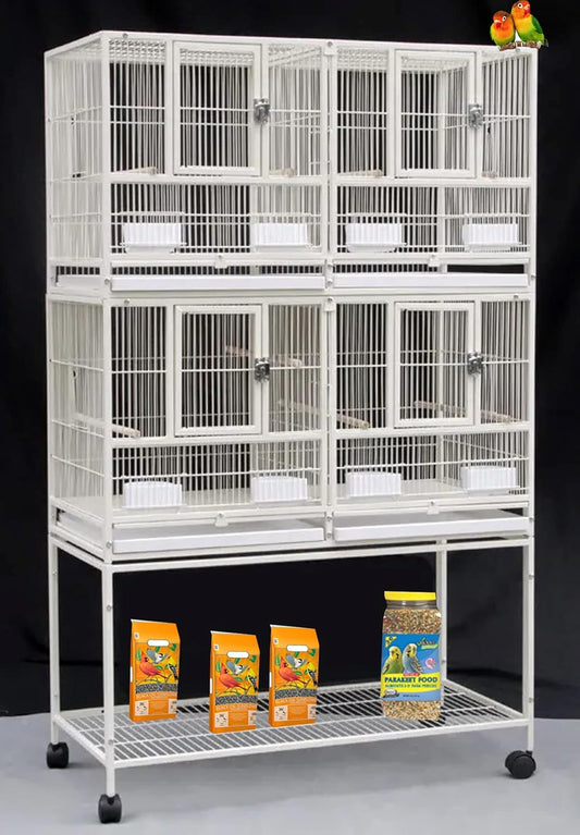 Combo Breeding Stacker Center Divided Breeder Bird Flight Double Rolling Cage with Side Breeding Nest Door (White, Double Stack)