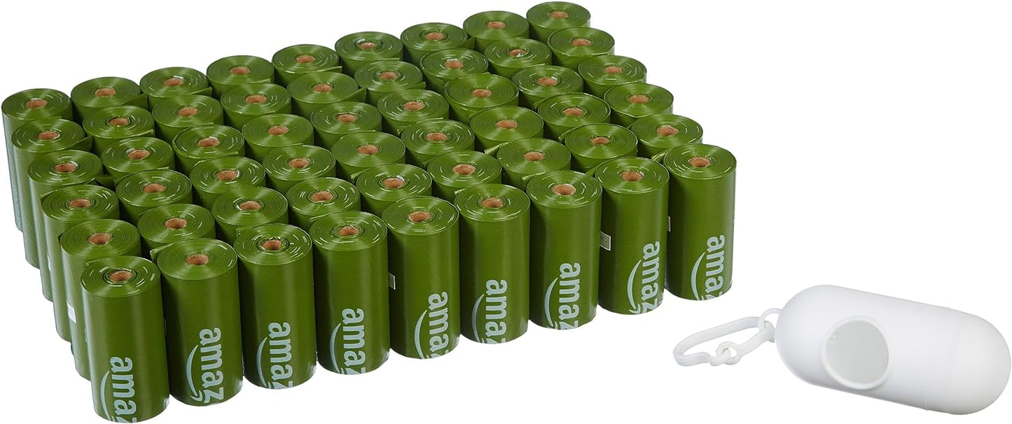 Amazon Basics Leak Proof Dog Poop Bags with Dispenser and Leash Clip, Unscented, 13 x 9 Inches - 810 Count (15 Bags per Roll, 54 Rolls)