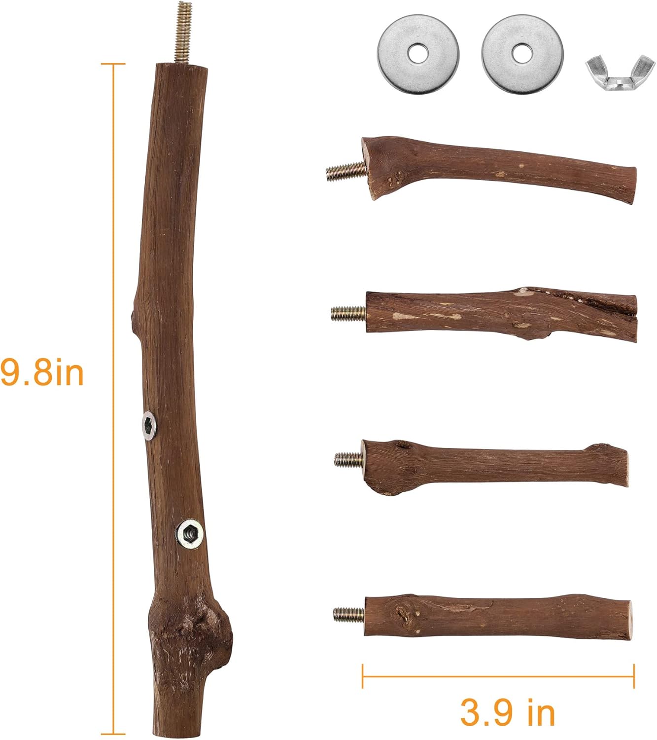 Bird Perch Stand Toy, Natural Grapevine Wood Parrot Perch Bird Cage Branch Accessories for Parakeets Cockatiels Conures Macaws Finches Love Birds(9.8" Length)