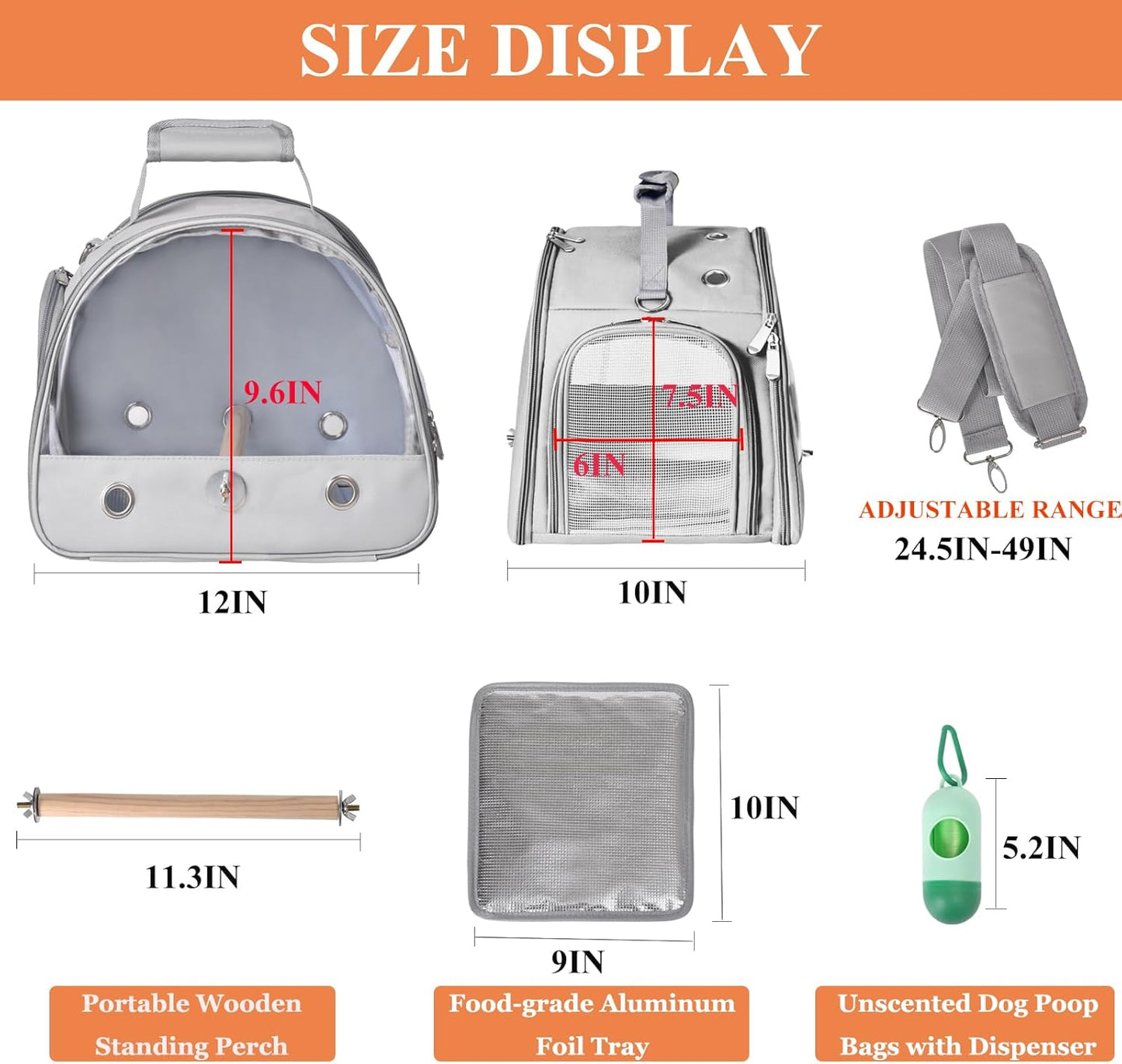 Bird Carrier Travel Cage with Stand, Small Bird Travel Carrier for Parrot with Perch, Side Access Window (Grey)