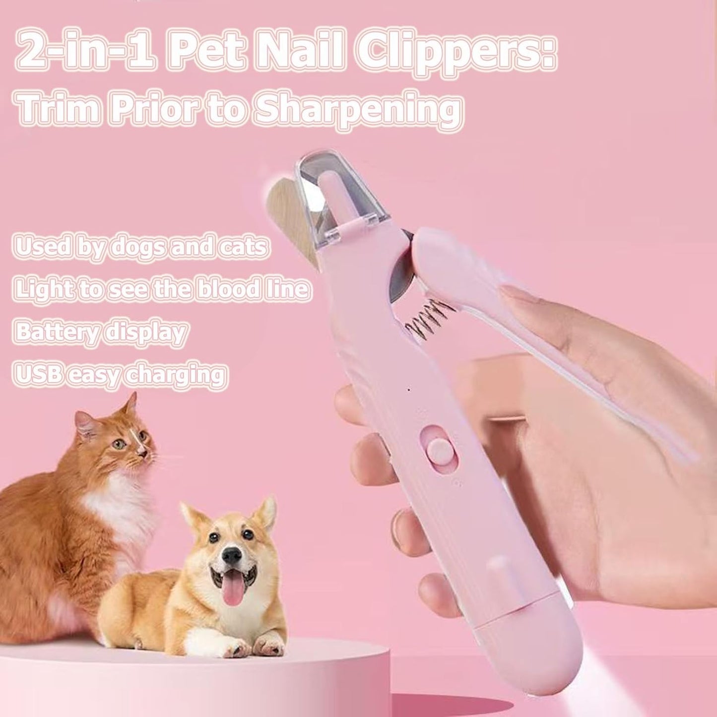 2 In 1 Pet Nail Clipper and Grinder, Professional Electric Rechargeable Pet Nail Fast Trimmer, Painless, Claw Care Grooming, Smoothing, Silent - Shockproof, For Small, Large Dogs &amp; Cats, upgraded