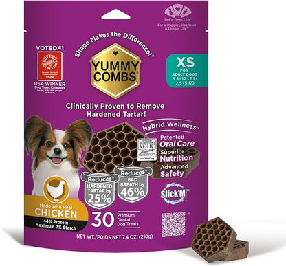Yummy Combs Dog Dental Treats – Vet VOHC Approved, Removes Tartar & Cleans Teeth – Yummy High Protein Chicken Treat for Extra Small Dogs (Mini Pack, 30 Count)