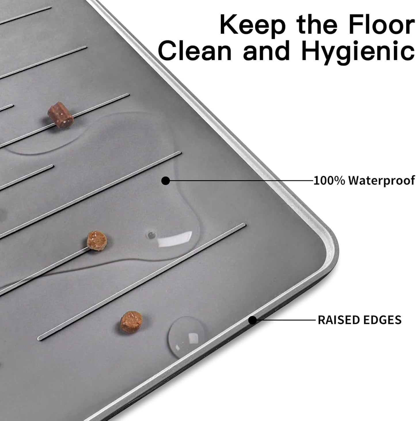 32" x 24" Large Pet Food Mat, Silicone Dog Mats for Food and Water, Nonslip Pet Feeding Mats for Floors,Dog Cat Bowl Mat with Raised Edges, Lake Blue