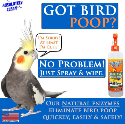 Absolutely Clean Amazing Bird Cage Cleaner and Deodorizer - Just Spray/Wipe - Safely & Easily Removes Bird Messes Quickly and Easily - Made in The US - Fragrance Free - 128oz Gallon