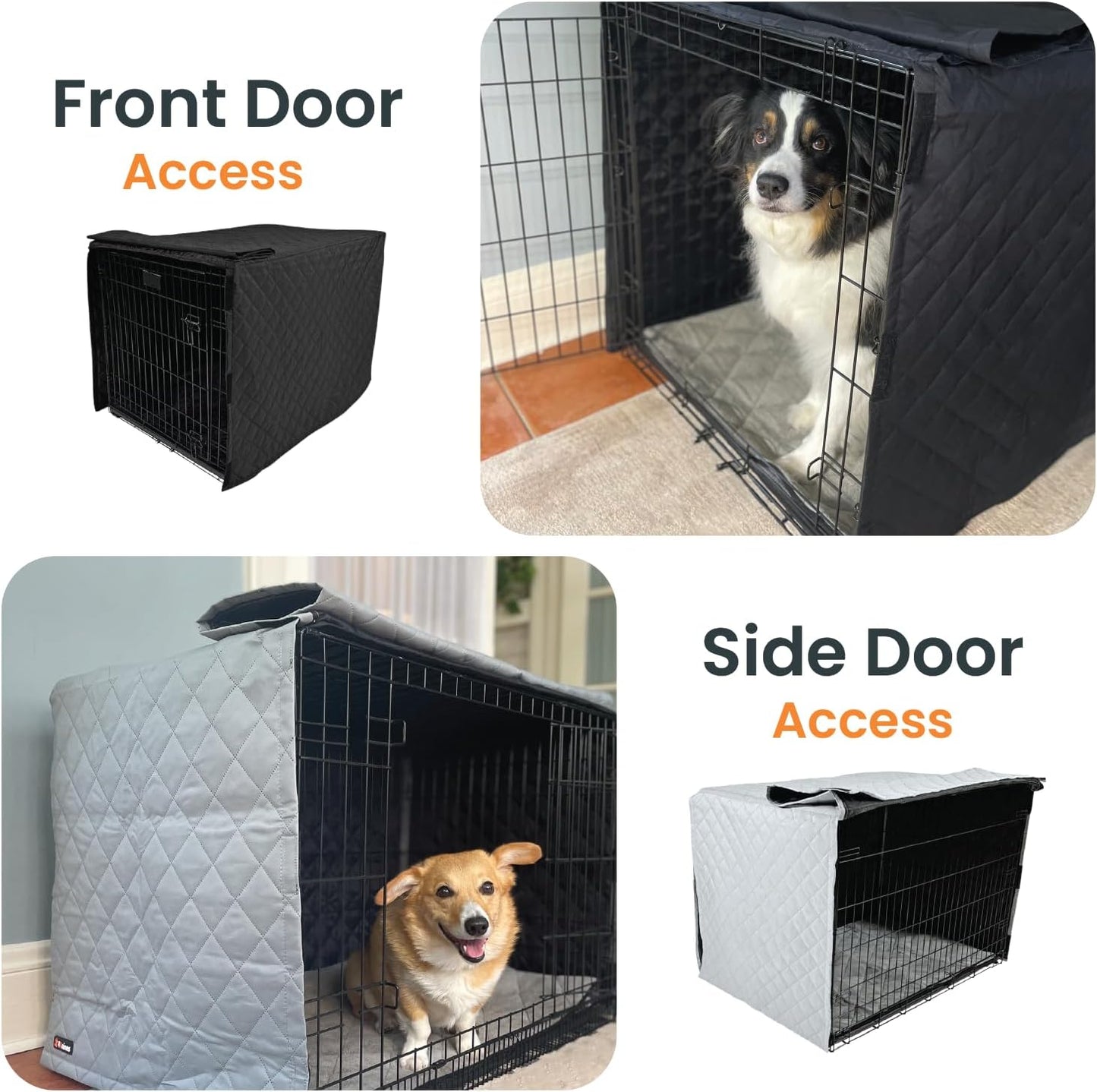 4Knines Quilted Dog Crate Cover – Heavy-Duty, Water-Resistant Fabric for Indoor/Outdoor Use – Durable Travel Cage Cover for Training, Weather Protection – Fits 48-Inch Crates – Grey