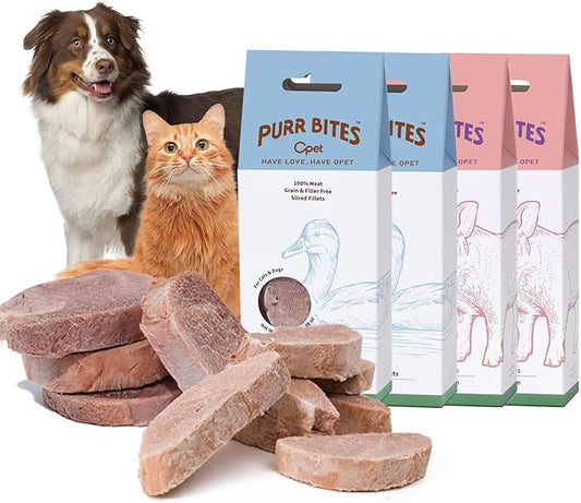 OPET Freeze Dried Cat & Dog Treats,Single Ingredient High Protein Grain Free Crunchy Cat Treats,Healthy Training Treats (4 Pack, Duck & Pork)