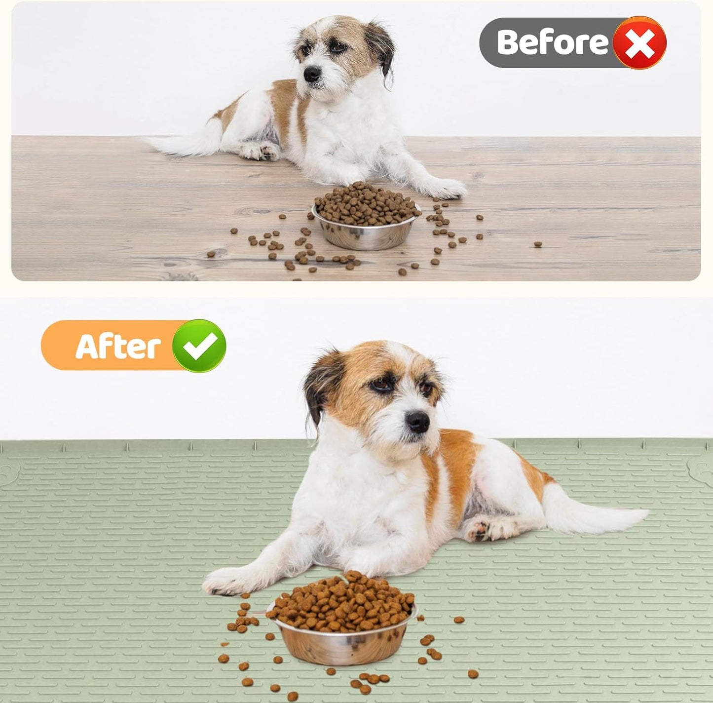 Dog Food Mat, Extra Large 40" x 28" Silicone Pet Feeding Mat for Small, Medium, and Large Pets Non-Slip, Easy to Clean, Green