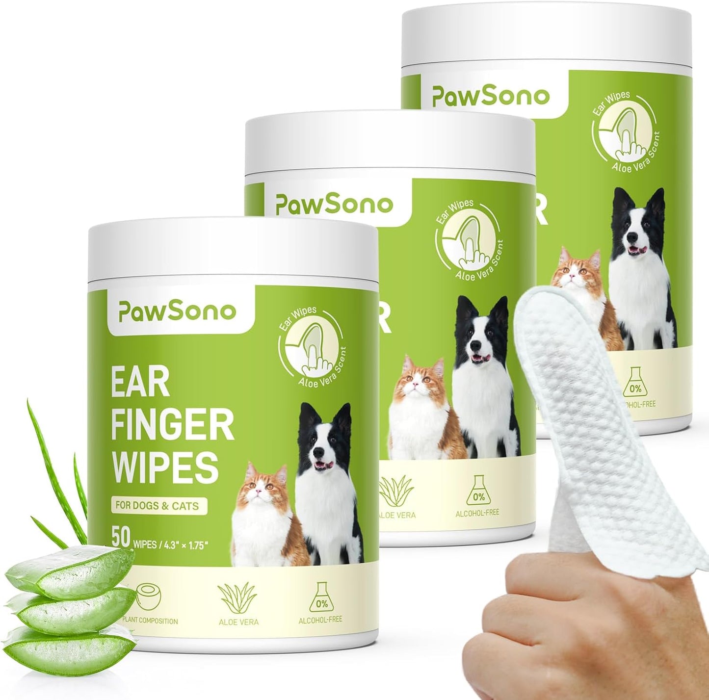 Dog Ear Finger Wipes for Dogs & Cats, 150 Count