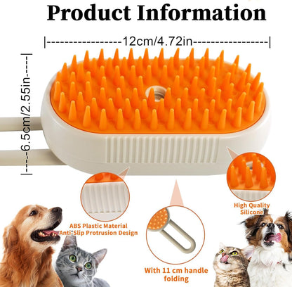 4-in1 Cat Steam Brush for Shedding & Grooming, Spray Hair Removal Comb with 2 Waterless Shampoo, Cat Brush for Massage, Pet Grooming Comb Hair Removal Tool for Cats and Dogs
