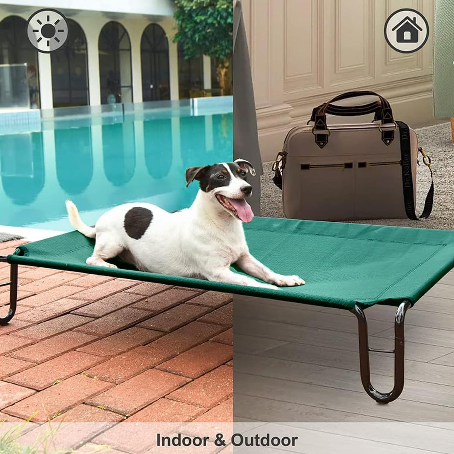 pettycare Elevated Outdoor Dog Bed - Dog Cots beds for Medium Dogs, Waterproof Raised Dog Bed Easy to Assemble, Cooling Elevated Dog Bed with Teslin Mesh, Durable, Non Slip, Up to 40 lbs,Green