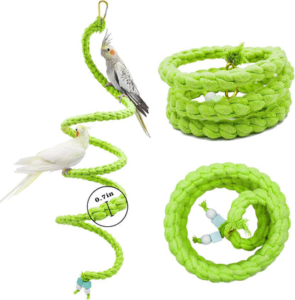 Dnoifne 59 Inches Bird Spiral Rope Perch, Bird Rope Swing Perch, Bird Cage Stand Pole Accessories, Bird Standing Climbing Toy for Parrot Parakeet Budgies Lovebirds Cockatiels (59""/1.5 M), Green