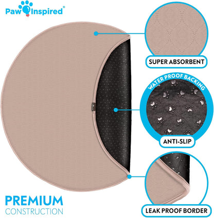Paw Inspired Round Washable Pee Pads for Dogs (2 Pack), Reusable Puppy Pads for Potty Training, Whelping, Waterproof Mat, Leakproof, Non-Slip Liners (48 Inch, Pack of 2)