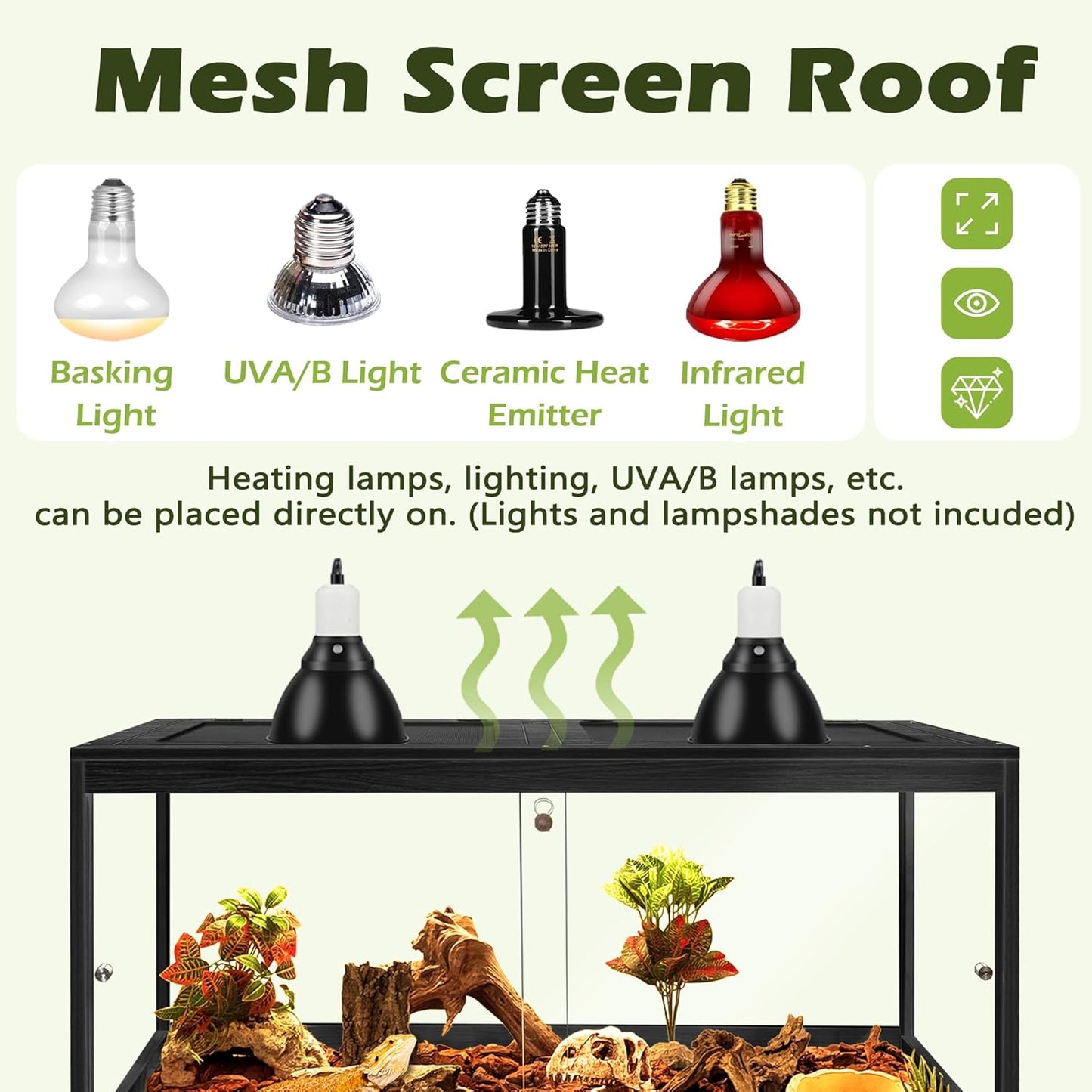 Prolee Tempered Glass Bearded Dragon Tank 81 Gallon,Reptile Encloure and Snake Tank with Metal Mesh Roof Door,Locking Design Reptile Tank for Lizard,Gecko,Chameleon (48"X20"X20",Black)