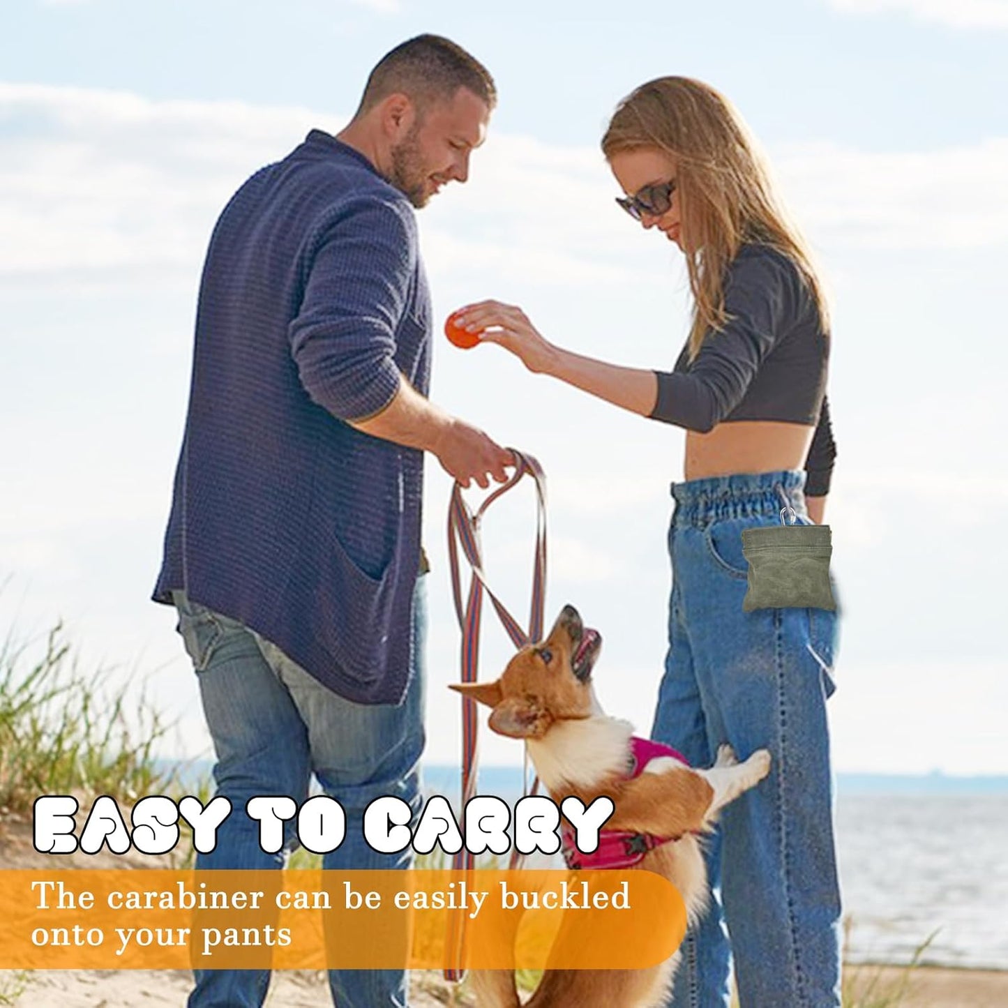 CONLI Dog Treat Pouch Portable Treat Pouches for Pet Training, Dog Training Treat Pouch with Carabiner, Auto Closing Pet Feed Snack Reward Pocket for Pet Travel or Outdoor Use