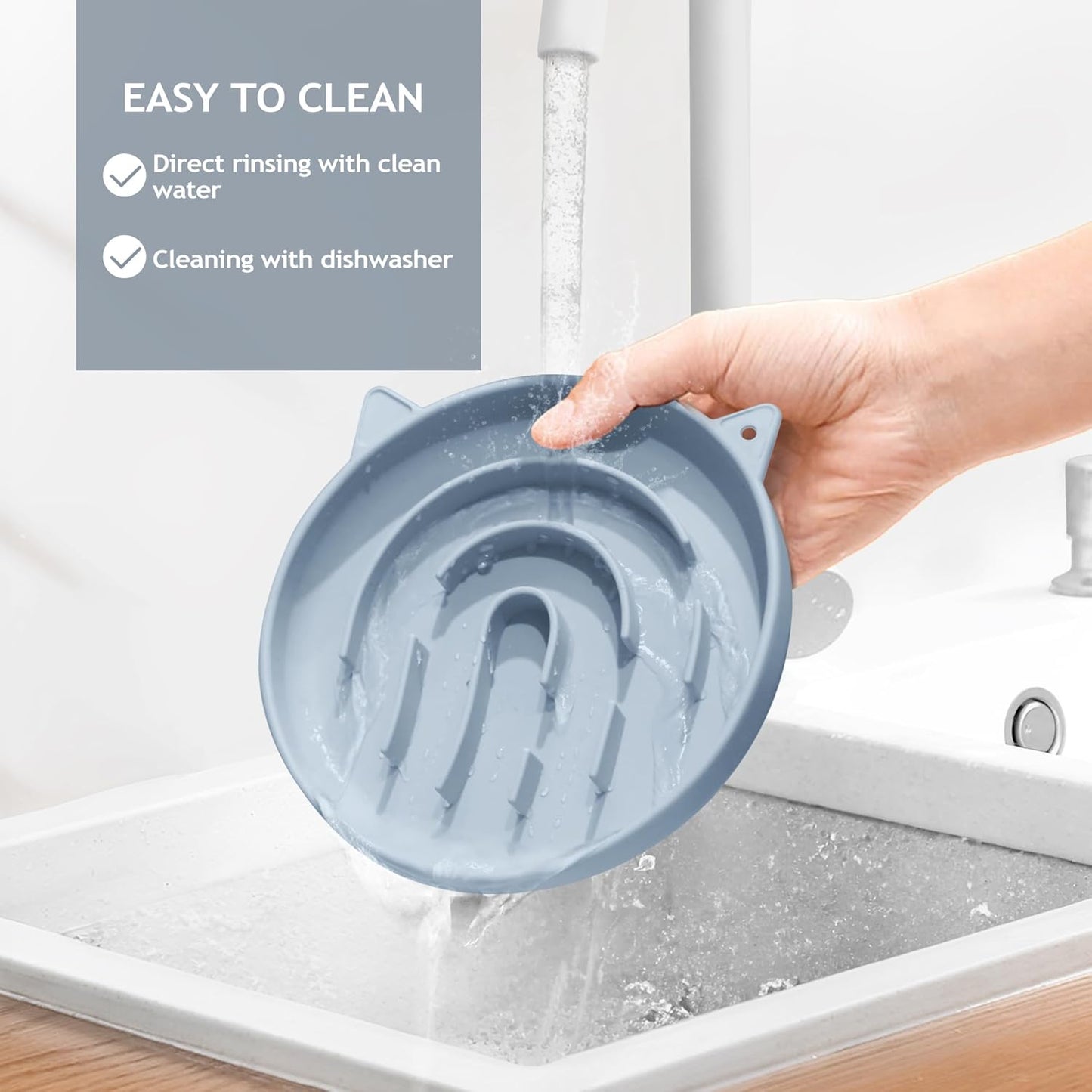 Coomazy Silicone Slow Feeder Dog Cat Bowls, Interactive Puzzle Toy for Pets Food Training, Keeps Dogs Cats Busy, Prevents Puppy Kitty Overeating (Light Blue, 1.4Cup)