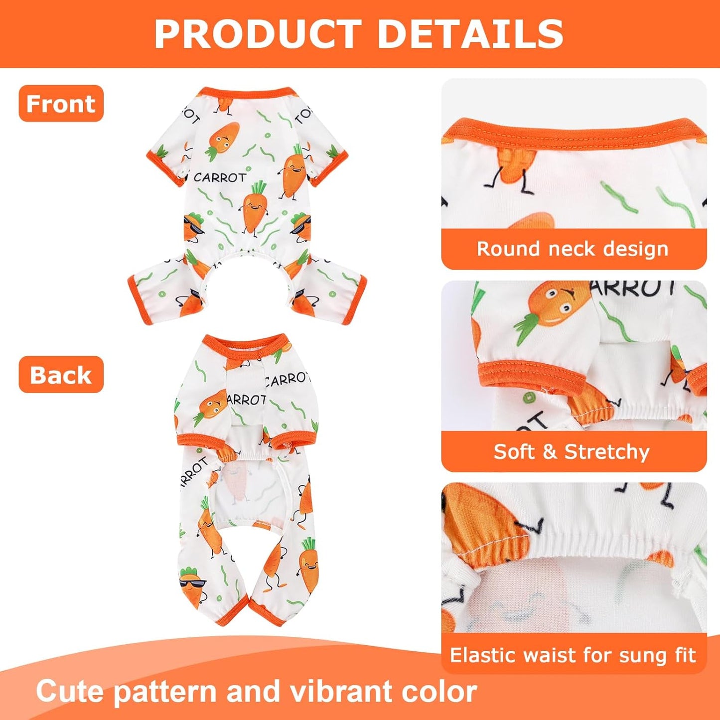 Dog Pajamas Pjs Spring Summer Dog Clothes for Small Dogs Girl - Boy - Small Size Dogs, Soft Stretchy Puppy Clothes Doggie Onesies Cat Pet Jammies Outfit, Carrot, XS