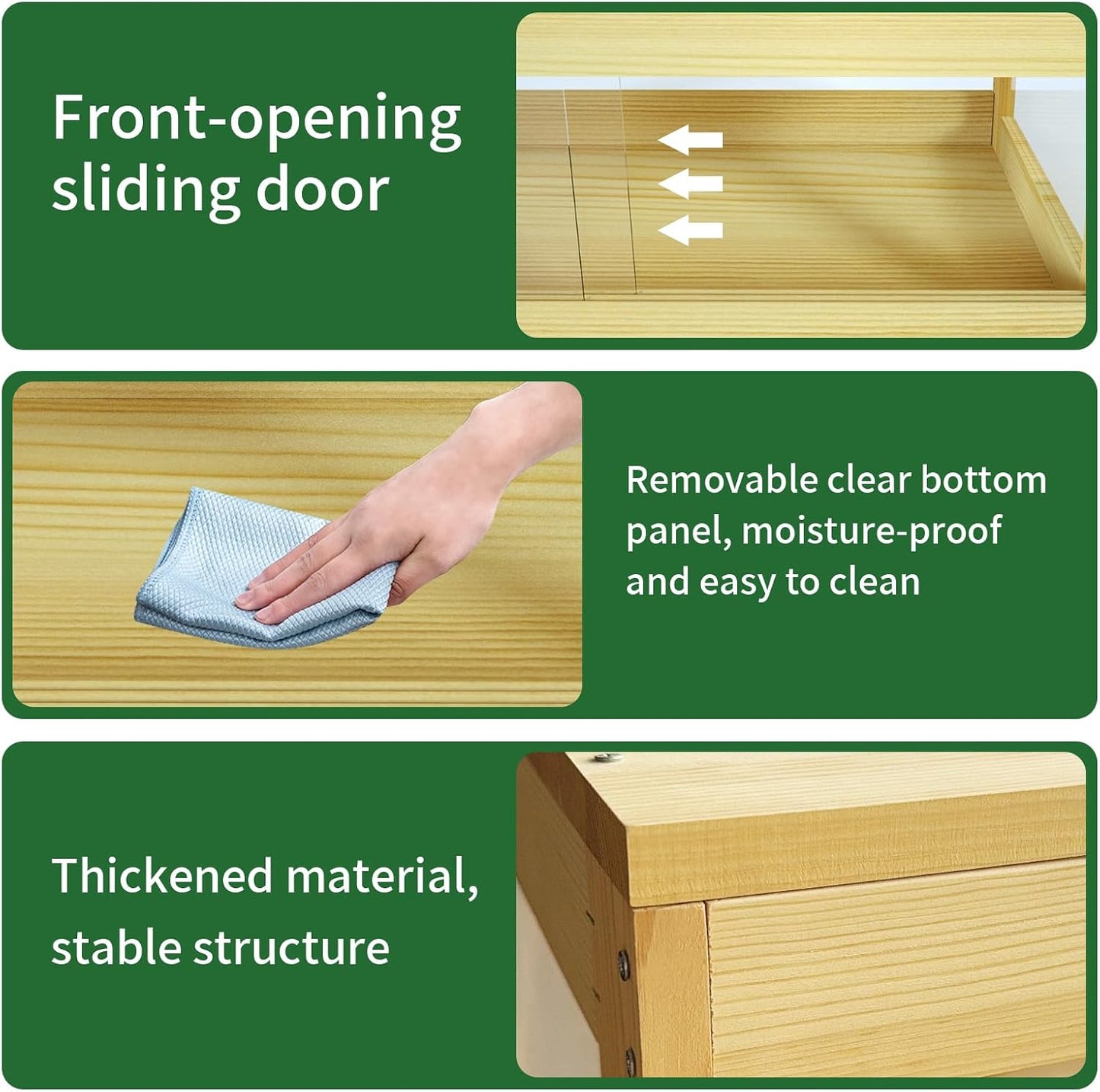 32 Gallon Reptile Tank, Solid Wood Bearded Dragon Tank, Front Opening Snake Enclosure, Lockable Sliding Doors, Small Reptile Terrarium for Lizard, Leopard Gecko, 36" x 18" x 12"