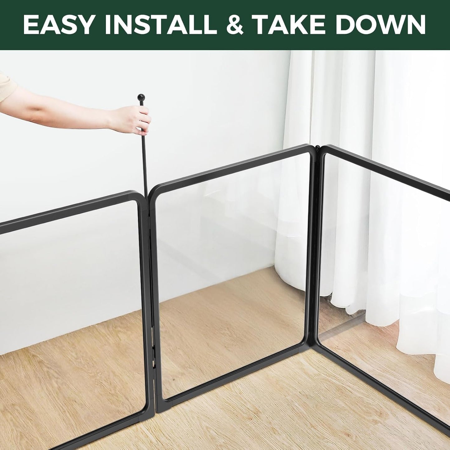 FXW Homeplus Unleashed Indoor Dog Playpen - Stress-Free and Safe Play, Heavy Duty 24 Inch 5 Acrylic Panels + 5 Wire Panels Dog Pen for Puppy and Small Dogs, Black│Patented