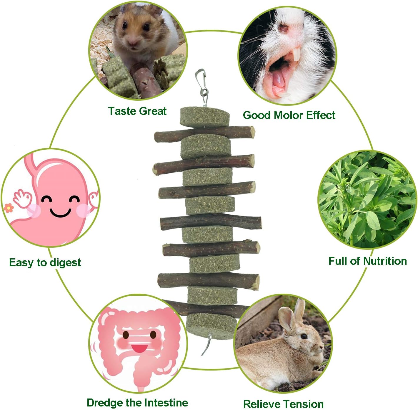 Rabbits Chew Toys Bunny Treats Natural Wood Timothy Hay Grass Chew Toys Treats for Hamster Chinchilla Guinea Pigs 6pcs