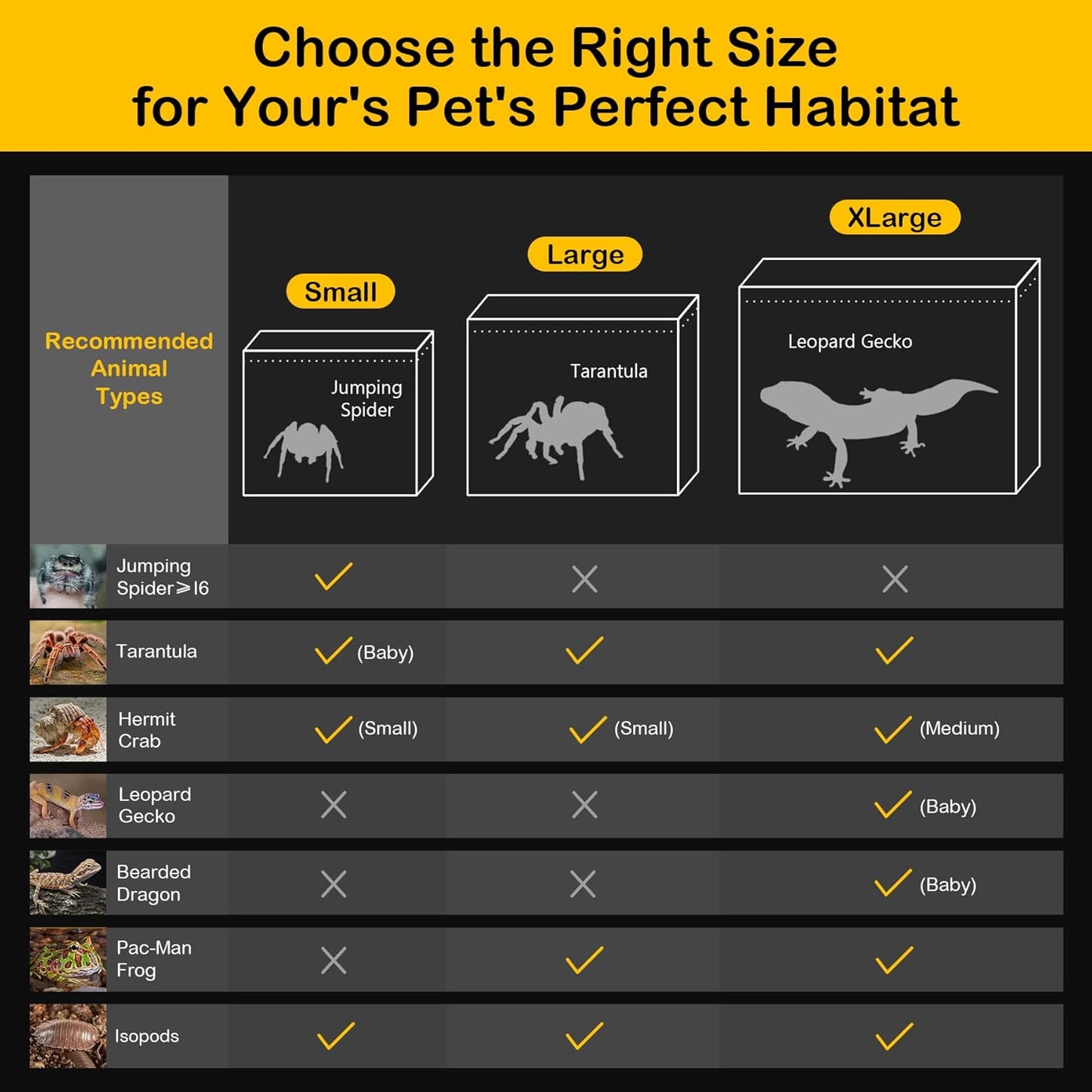 Reptile PC Terrarium,Spider Tank Starter Kit,Leopard Gecko Container,Tarantula Cage,Hermit Crab Habitat,Lizard Enclosure,Insect Housing,Jumping Spider Enclosure,Small Bearded Dragon Vivarium