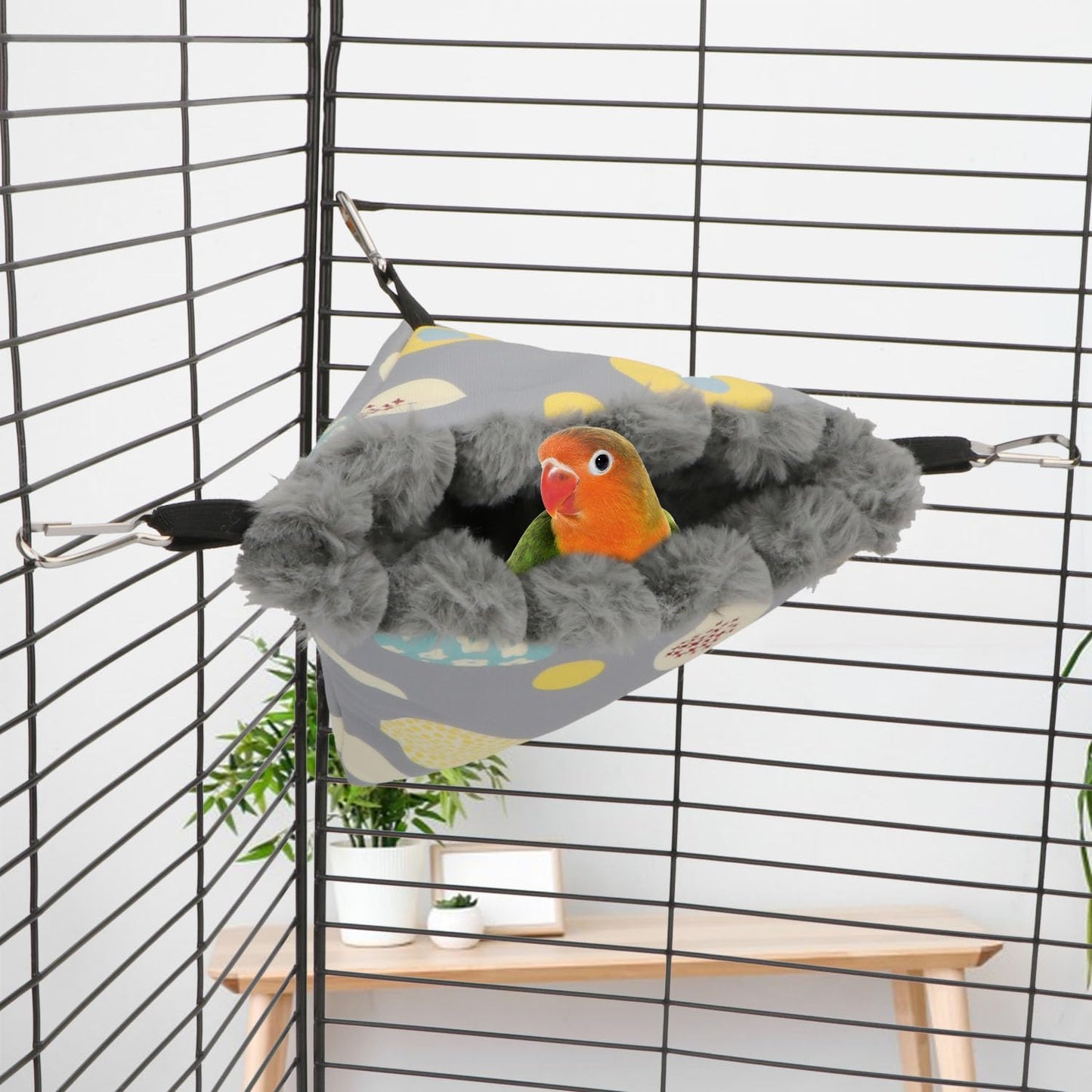Wontee Bird Nest House Winter Warm Hanging Hammock Bird Bed Snuggle Hut for Parakeets Budgies Caique Conures Cockatiels (Small, Grey)