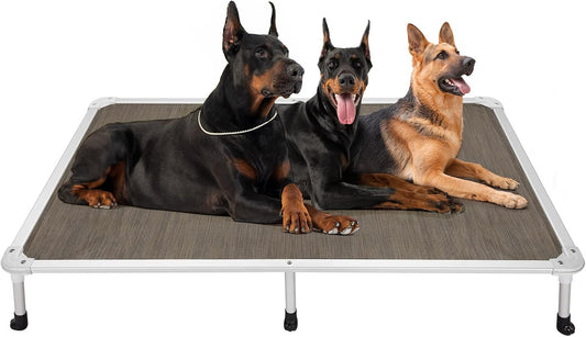 Veehoo Chew Proof Elevated Dog Bed - Cooling Raised Pet Cot - Silver Aluminum Frame and Durable Teslin Mesh Fabric, Unique Designed No-Slip Feet for Indoor or Outdoor Use, Brown, XX-Large, CWC2003