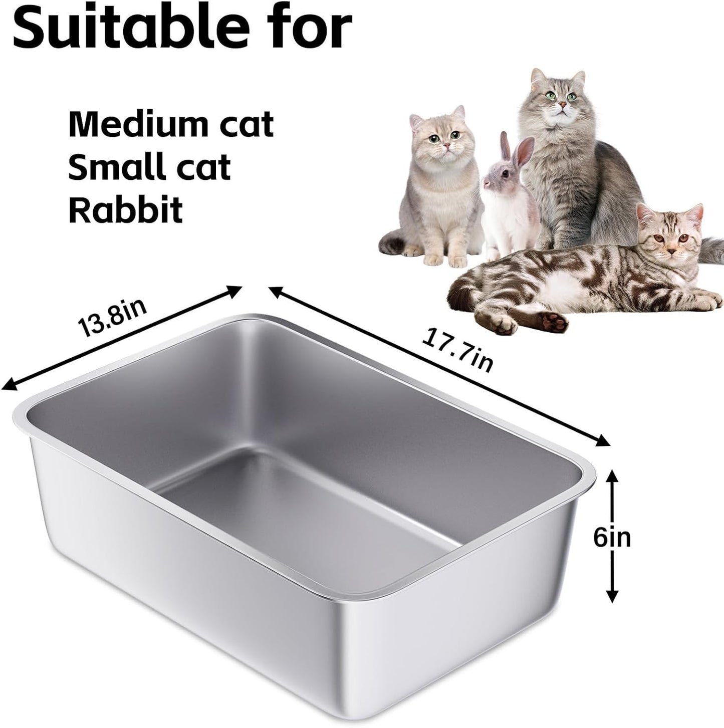 Stainless Steel Litter Box 2 Pack,Metal Litter Box for Cats Easy to Clean,Cat LitterBox for Kitty/Kitten Rabbit Litter Pan,Non Stick, No Smell