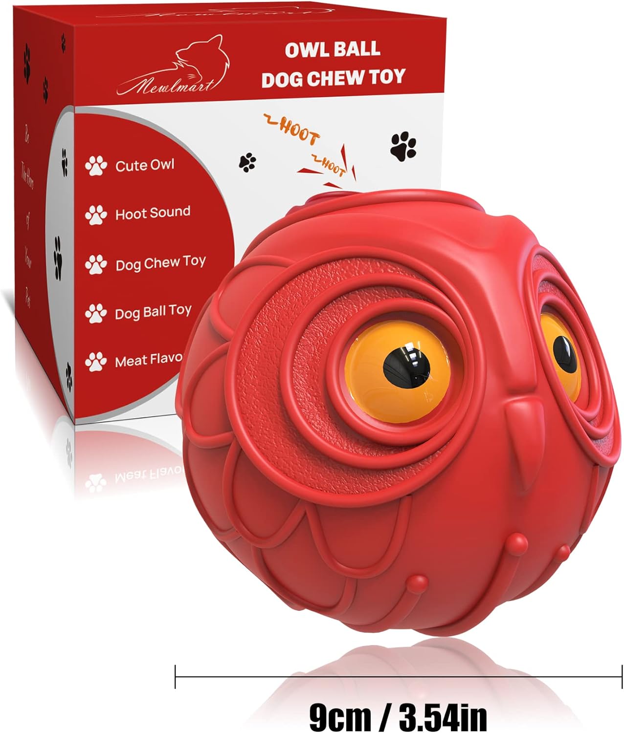 Giggle Ball for Dogs Interactive Dog Toys for Pet Ball Medium Large Dogs Gift for Dog Natural Rubber Cute Owl Hoot (Red Owl)