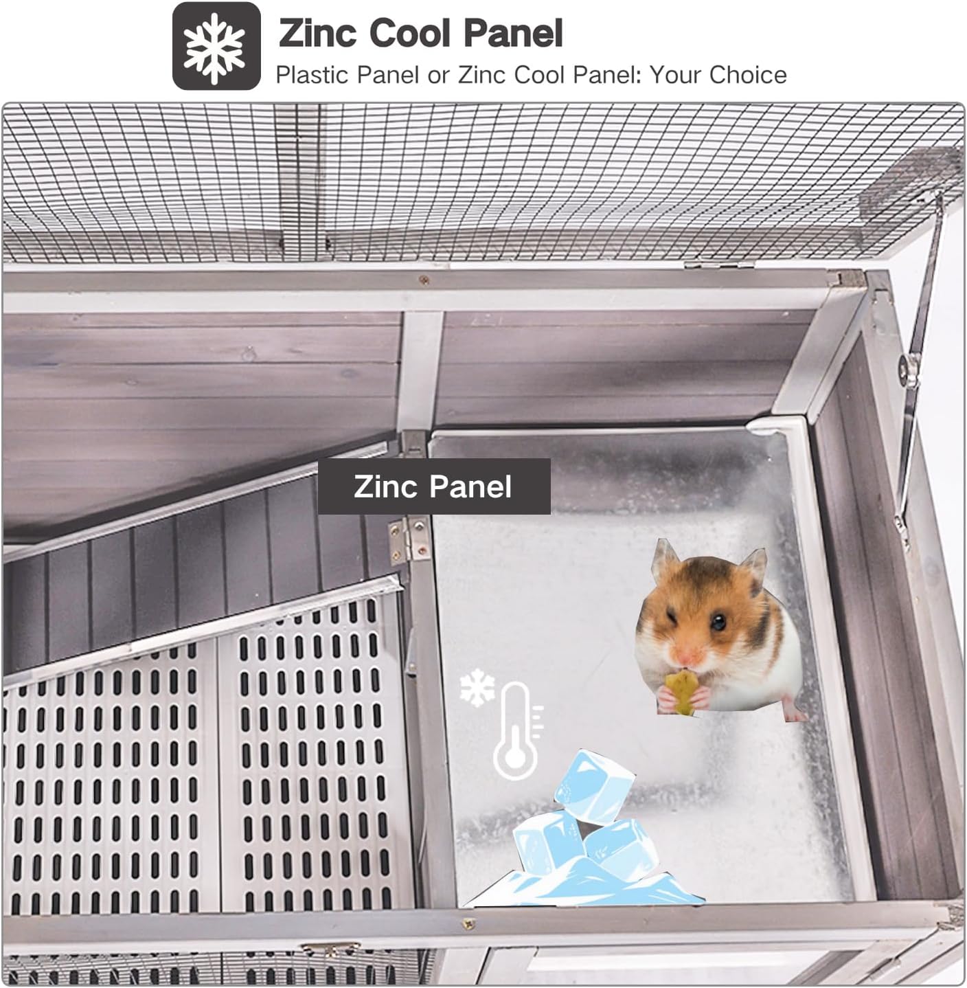 Guinea Pig Cage Indoor with Wheels Rabbit Hutch with Removable Proof Tray and Cool Zinc Plate Chew-Resistant Metal Frame Hamster Cage with Elevated Legs 36.6" L（Grey）