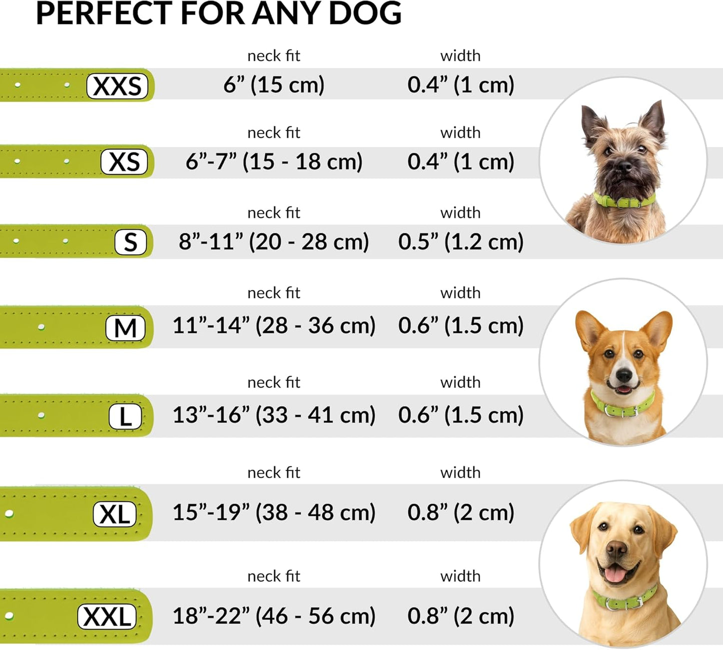 CollarDirect Rolled Leather Dog Collar, Soft Padded Round Puppy Collar, Handmade Genuine Leather Collar Dog Small Large Cat Collars 13 Colors (18-22 Inch, Lime Green Smooth)