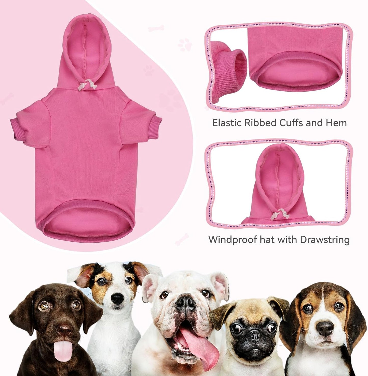Dog Sweaters for Medium Dogs Dog Hoodie Dog Sweater Solid Soft Brushed Fleece Dog Clothes Dog Hoodie Sweatshirt with Pocket(Pink-M)