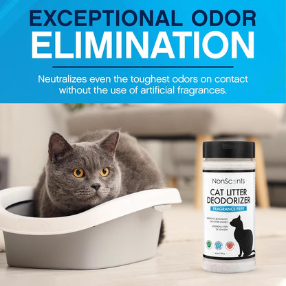 NonScents Cat Litter Deodorizer - Litter Box Odor Eliminator - Less Scooping Extends Kitty Litter Lifespan - Fragrance-Free Formula Eliminates Unpleasant Cat Odors - Fresh Scent Litter Pans (4-Pack)
