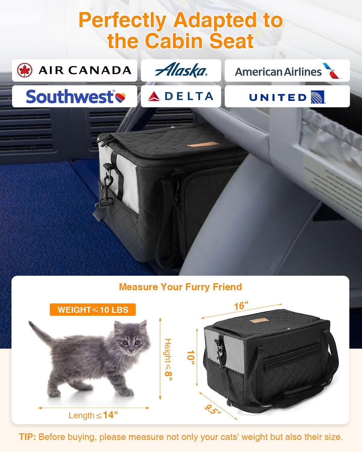 PETUX Small Cat Carrier - Pet Carrier Airline Approved for Kitten Under 10 lb - Escape-Proof, Foldable & Portable Cat Carriers for Travel, Vet Visits with Removable Bag, Safety Buckle ＆ Leash - Grey