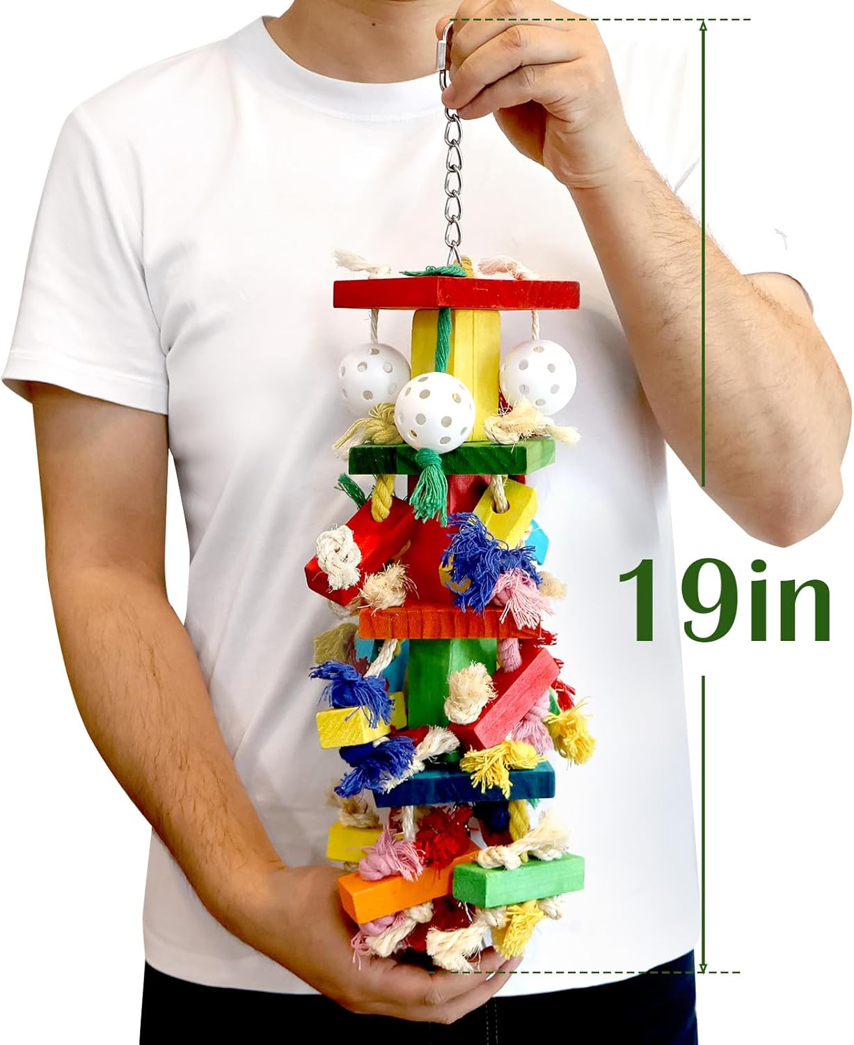 Interactive Parrot Toys for Large Birds, Cockatoo, Cockatiel, and Parakeet Toys, Original Wooden and Natural Material, Fun Durable and Eco-Friendly Bird Cage Toy