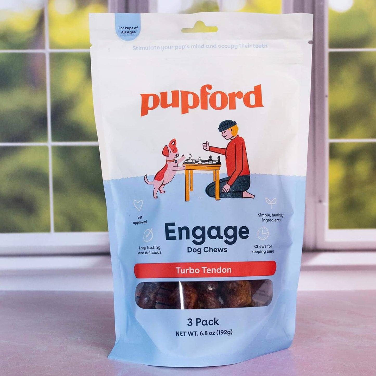 Pupford Turbo Beef Tendon Chews for Dogs & Puppies, All-Natural Dog Chew with Glucosamine for Joint Health, Long-Lasting Toy, Great for Teething (3 Count)