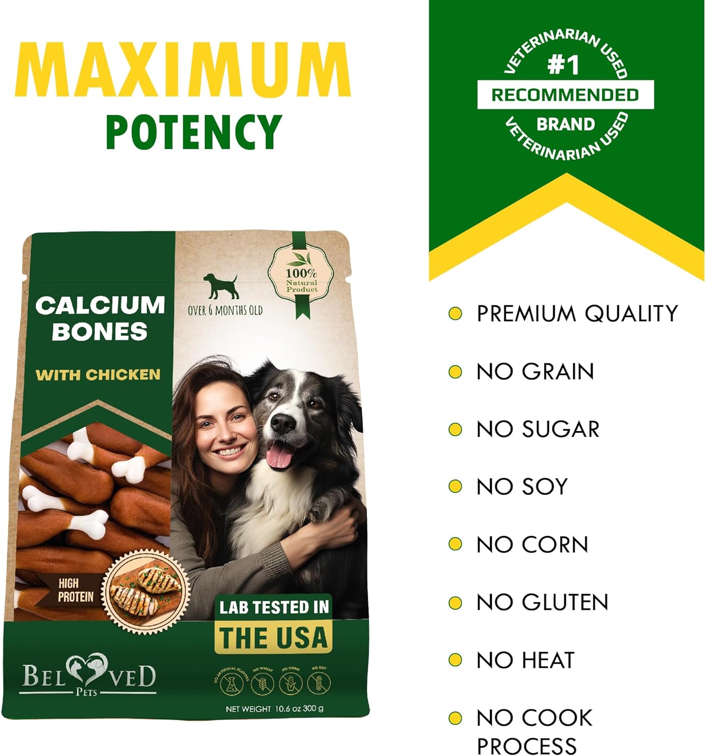 Beloved Pets Dog Treats, Calcium Bones Wrapped Chicken & Rawhide Free Chew 11Oz - Pet Healthy Dried Snacks & Grain Free Meat - Bulk Best Chews for Christmas, Training Small & Large Dogs - Made for USA