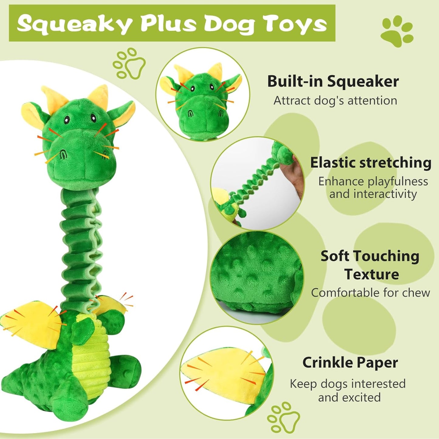 Large Squeaky Dog Toys, Tug-of-War Puppy Toys with Crinkle Paper, Stuffed Plush Animal Dog Toys to Keep Them Busy, Bonding Time Pet Toys for Small, Medium, Large Dogs