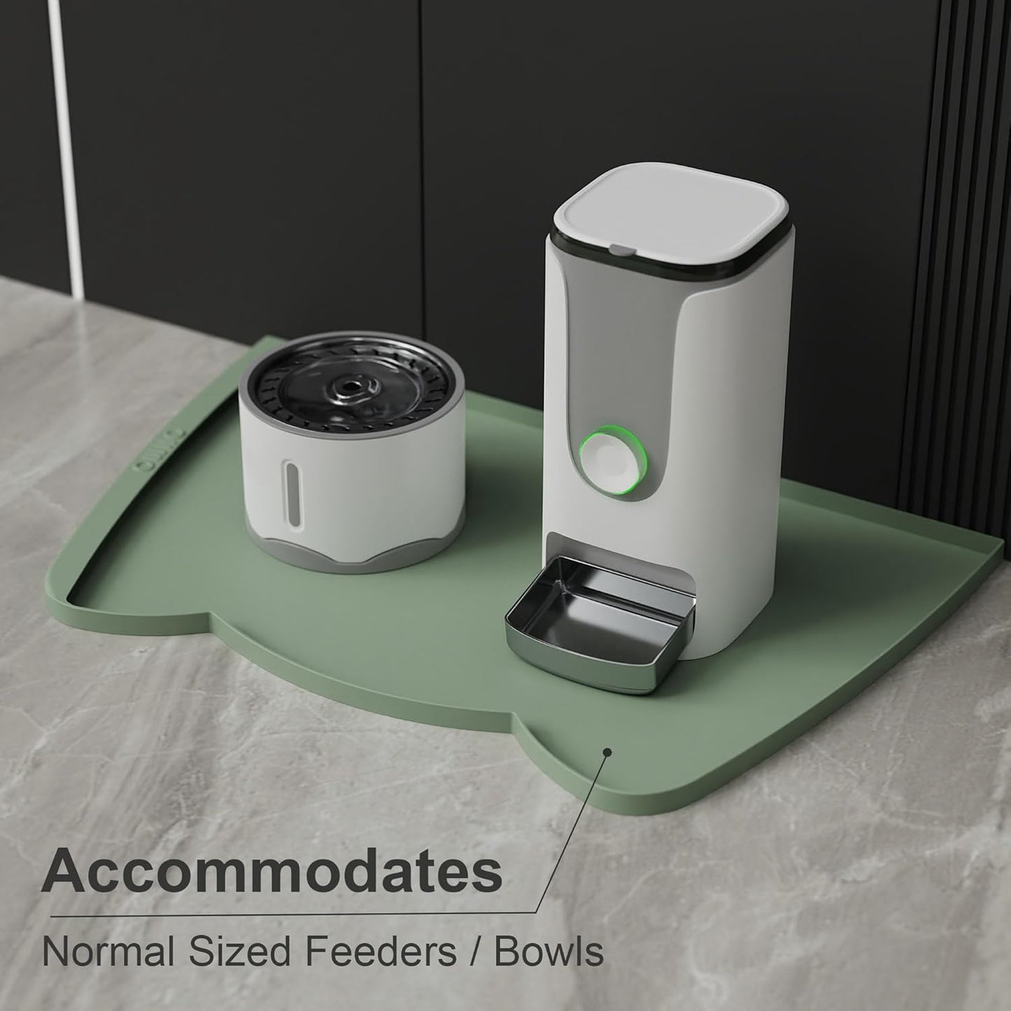 OHMO Dog Food Mat(Sage Green, 24 * 15'') w/Residue Collection Pocket Silicone Pet Feeding Mat for Floor High Edges Anti Spills Waterproof Cat Water Bowl Tray, Easy Clean Placemat