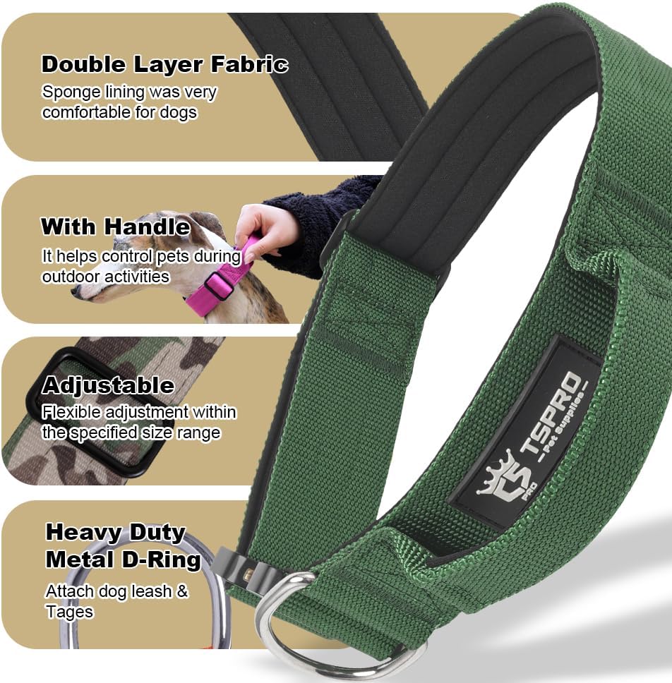 TSPRO Premium Dog Collars Tactical Dog Collar with Handle and Heavy Duty Quick-Release Metal Buckle Durable Thick and Adjustable for Medium to Large Dogs (Gradient Rainbow L)