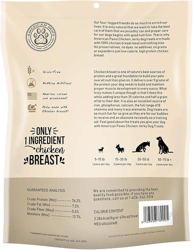 American Paws Chicken Jerky Dog Treats Made in USA All Natural (8 oz)