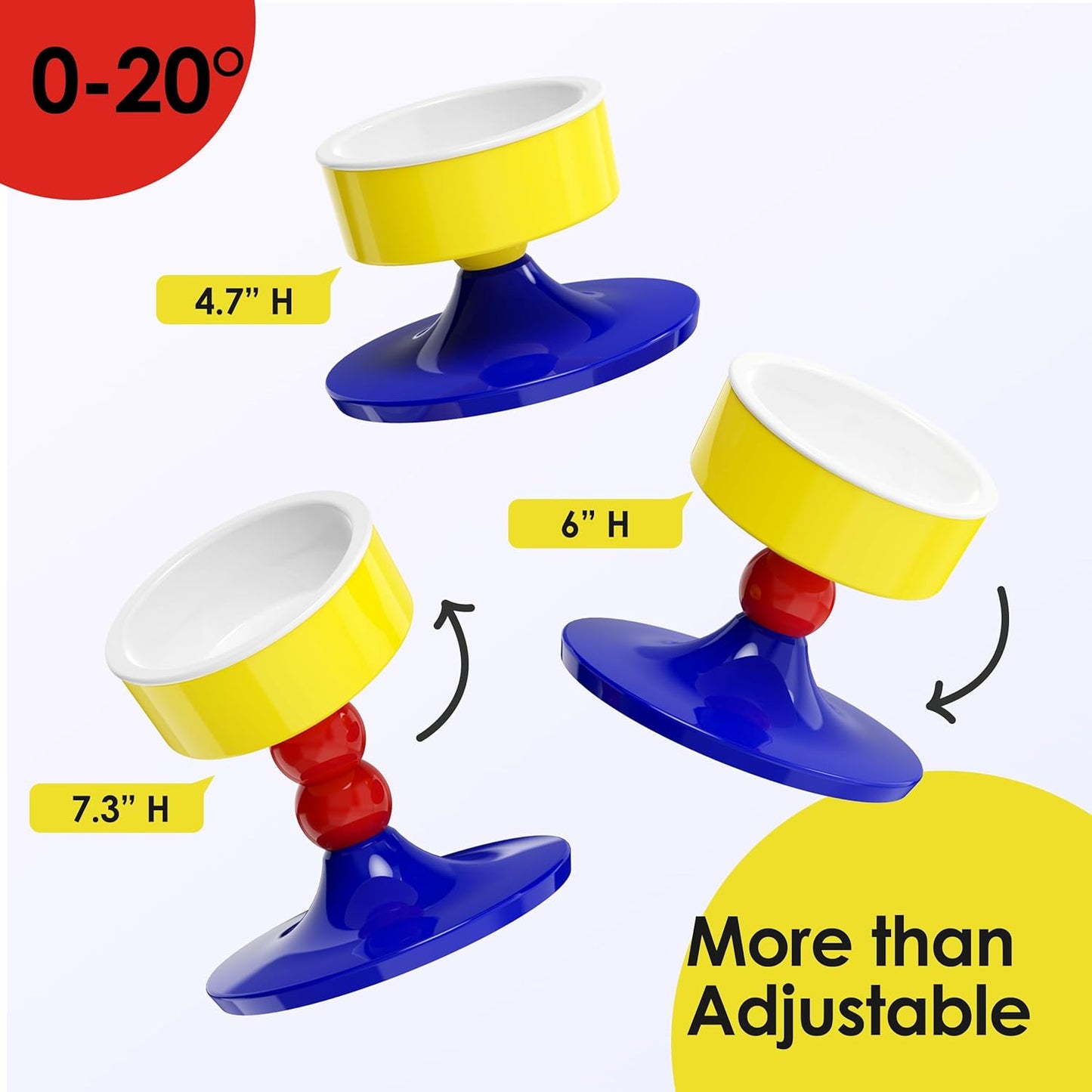 Ceramic Elevated Raised Cat Bowls,Cat Food Dish with Stand, 3 Height Adjustable Raised Dog Bowl Stand for Small Dogs Cats, Adjusts to 4.69", 5.98", 7.28" (Red & Blue)