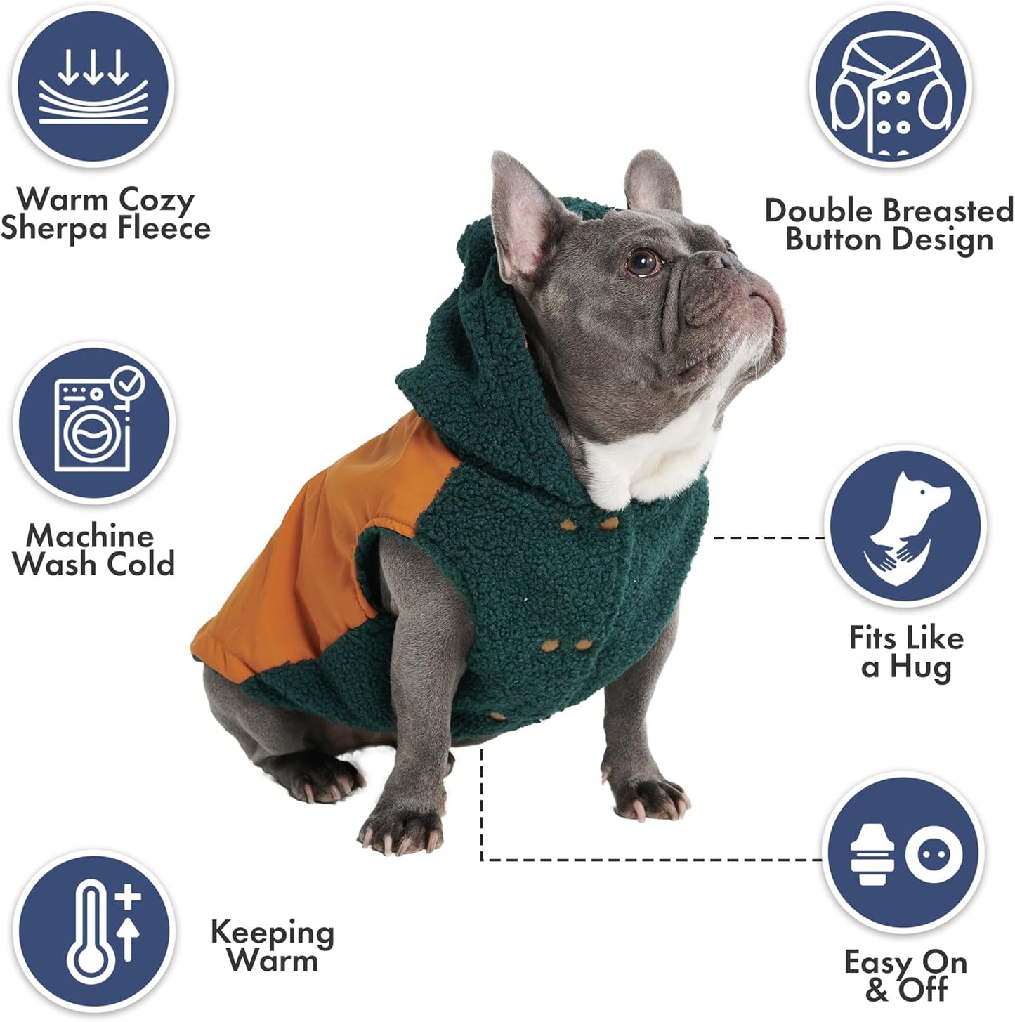 Spark Paws Reversible Dog Sweater, Sherpa Jacket Vest with Warm Fleece Lining, Warm Coat for Winter, Suitable for Small Medium, Large, XL XXL Dogs- Orange and Green - 4XL