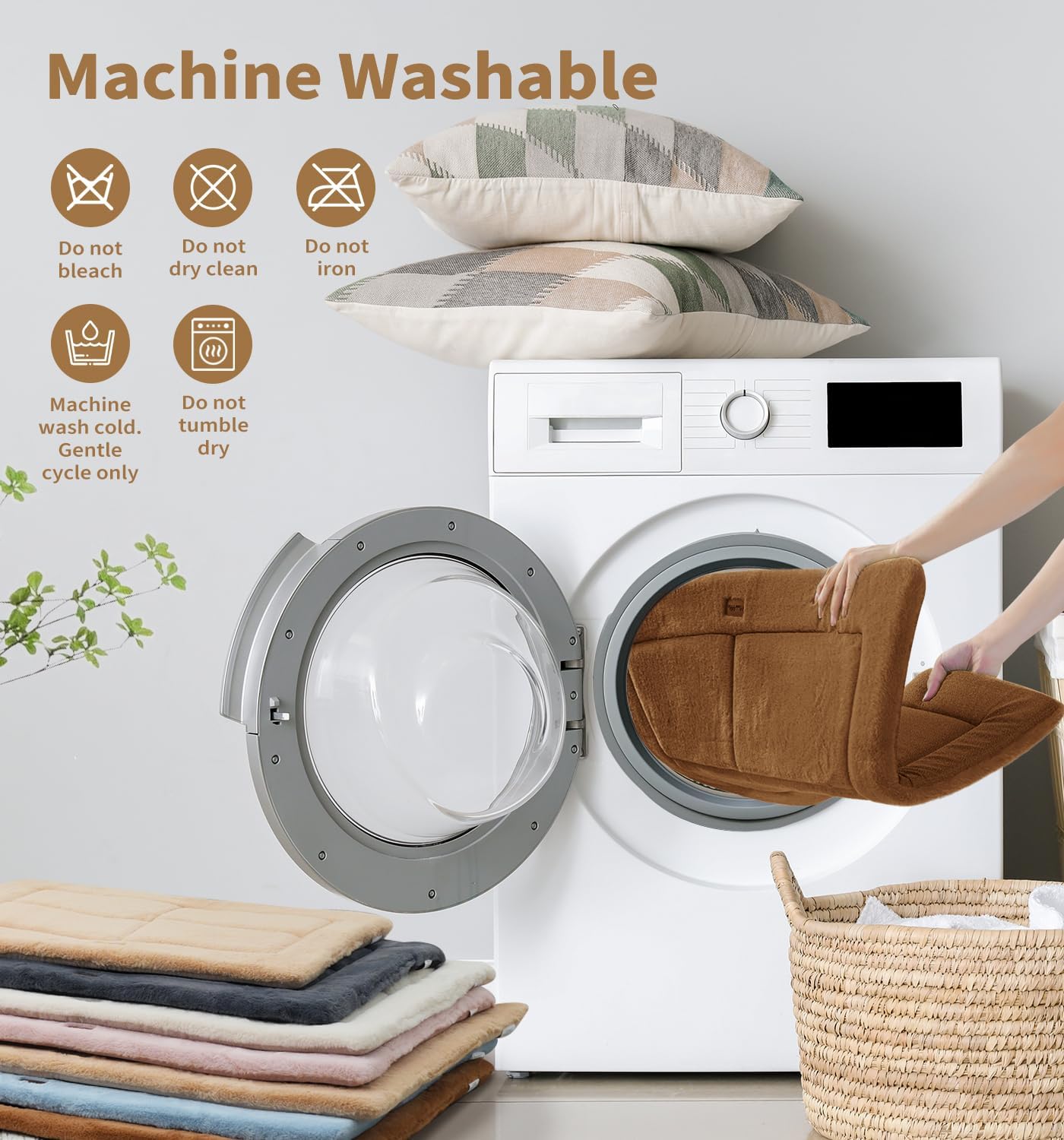 Made4Pets Dog Crate Pad Bed for Medium Dogs, Washable & Reversible, Anti-Slip Kennel Mat for Cozy Sleeping, Soft Fluffy Dog Bed for Indoor & Outdoor Use, 29"x21", Brown