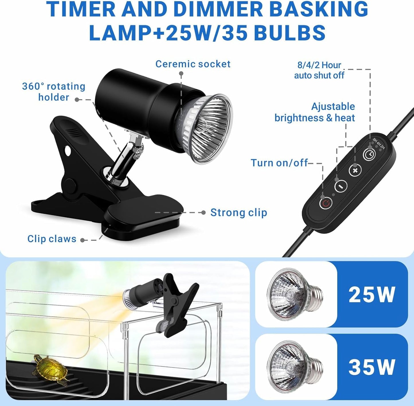 GOZILLA Small Turtle Tank with Adjustable Lamp, Acrylic Turtle Tank Starter Kit, Reptile Habitat and Terrarium with Multi-Functional Areas for Tortoise, Crab, Crayfish, Small Reptile.(Tank+Lamp)