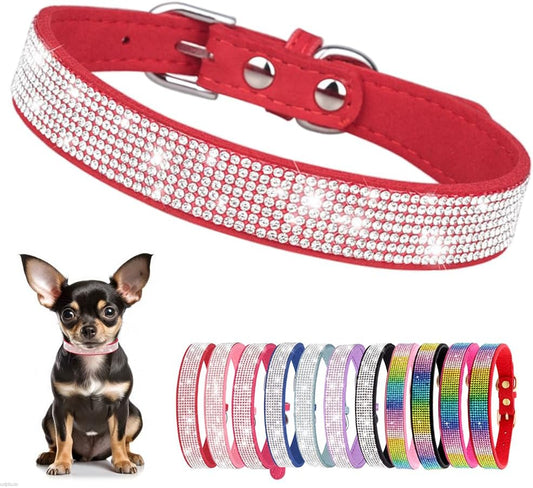 Rhinestone Dog Collar for Small Dogs, Bling Diamond Fancy Crystal Glitter Pretty Jewel Pet Puppy Collars for XXS XS Small Medium Large Breed Girl Dogs Female Cats Kitten, Red XXL