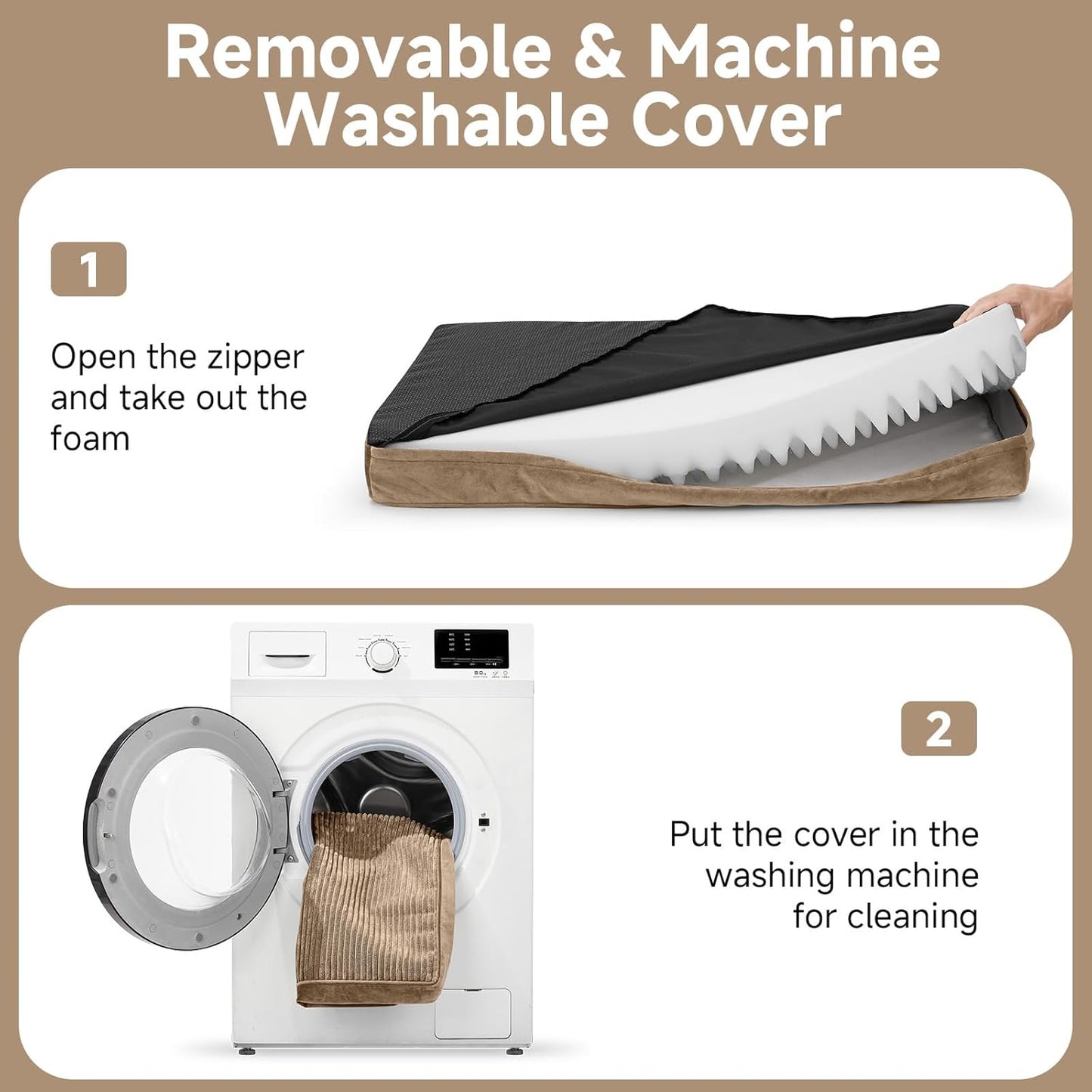 OhGeni Orthopedic Waterproof & Machine Washable Dog Bed for Medium Large Pets, Suitable for Crates, Cat Mat with 25D Egg Crate Foam, Non-Slip Bottom & Removable Cover, 35 Inches(Coffee)