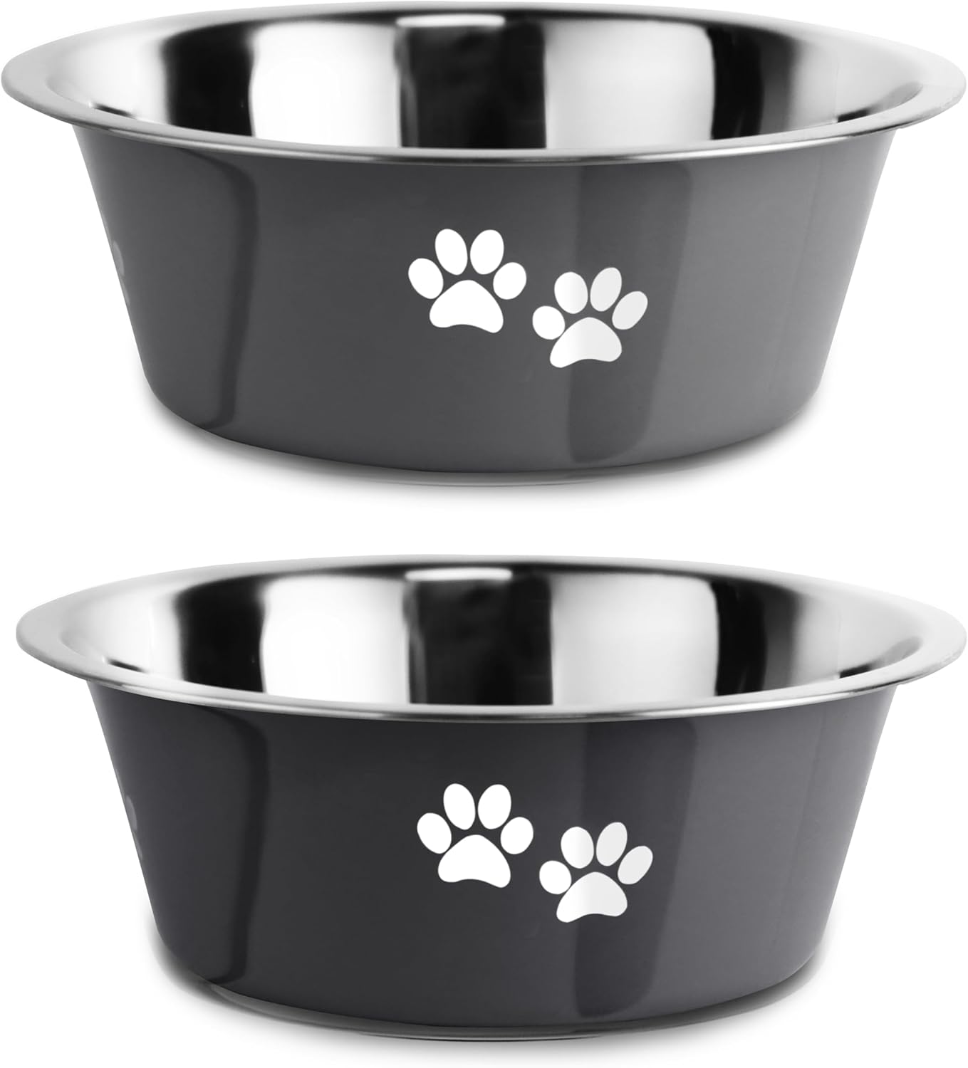 Stainless Steel Dog Bowls, Nonslip Rubber Bottom No Spill Proof Skid Metal Insulated Dog Bowls for Large Medium Small Breed Dogs (Grey, 3.6 Cups/29 OZ)