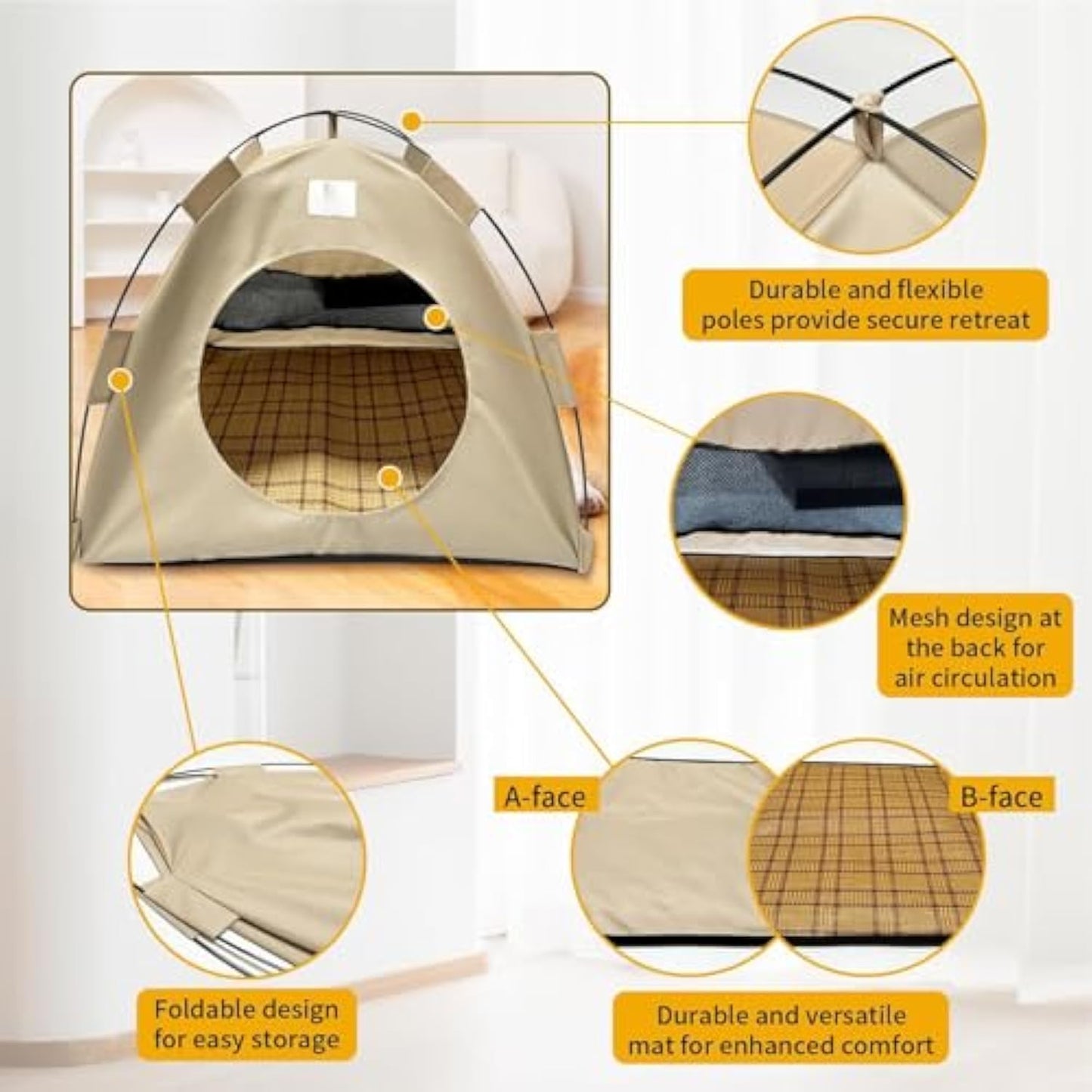 BreezyDen Pop-Up Pet Tent – Portable Indoor/Outdoor Cat Tent, Waterproof Pet Hideaway for Cats & Small Dogs with Mesh Window, Anti-Slip Base & Washable Design (Coffee, XL (20 catties Kitten))