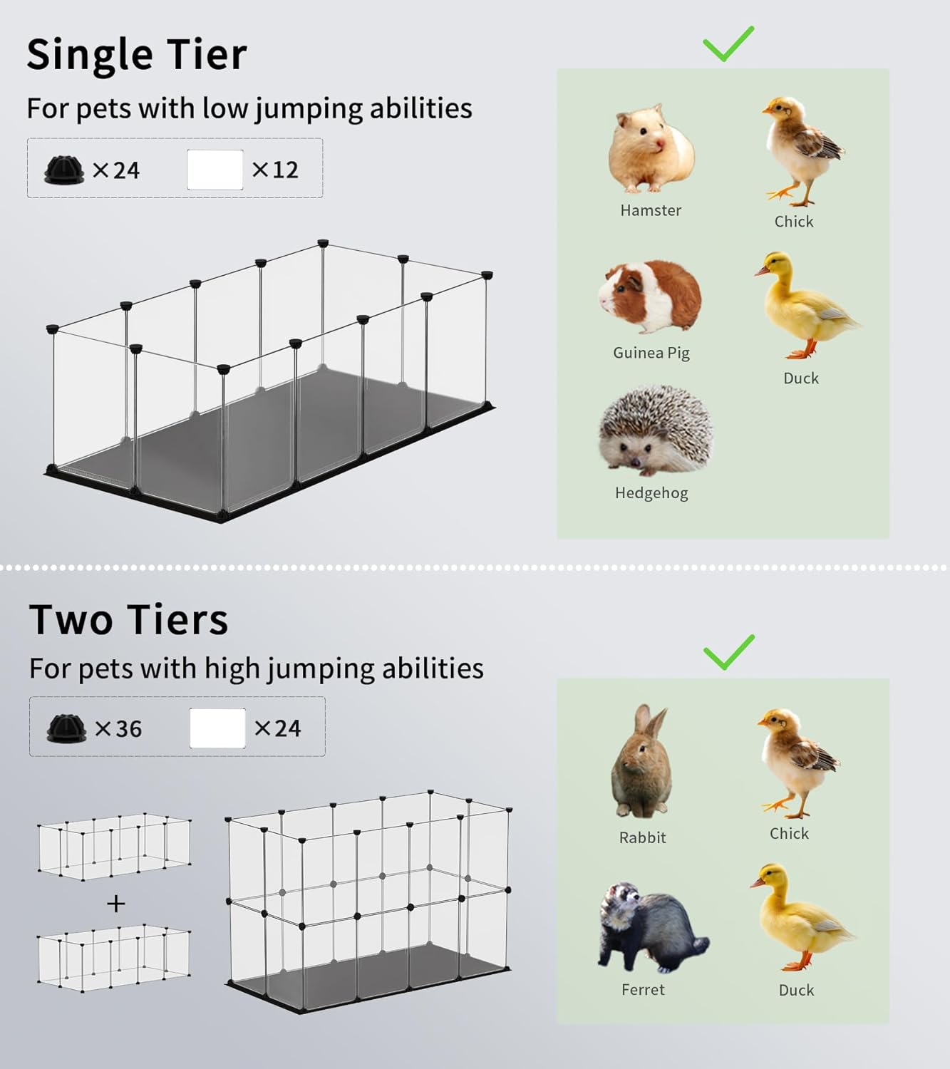 Small Animal Playpen, Guinea Pig Cages with Waterproof Mat, 12 Panels Pet Playpen for Hamsters, Hedgehog, Indoor Outdoor Plastic Fence, 48.5 x 24.8 x 16.1 inches